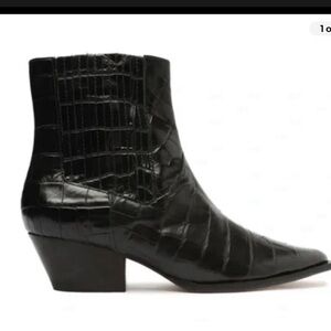 SCHUTZ Black Croc-Patterned Ankle Booties